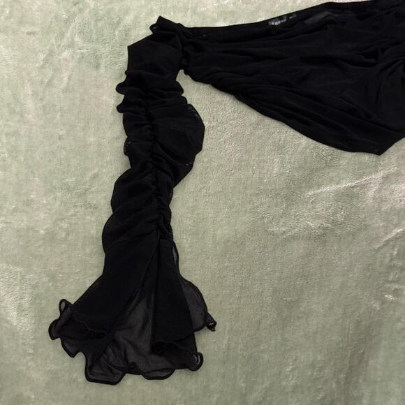SHEIN Sheer Black Ruched Mesh Off Shoulder Top -M - Picture 6 of 8